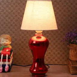 Areum Grey Fabric Shade Table Lamp with Red Base by Sapphire-picture-10