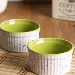 miah decor Brilliant 200ml White & Lime Green Stoneware (Set of 2) Ramekin Bowl image 1