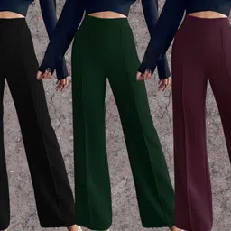 parona Women Regular Fit Black, Green, Maroon Polyester Trousers-picture-37
