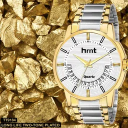 swi55un Premium Water Resistant Scratch Resistant Quartz Branded Hands Two Tone Watch Analog Watch - For Men Original Two Tone Chain Golden Plated Date Functioning Mens Wrist Watch image 5