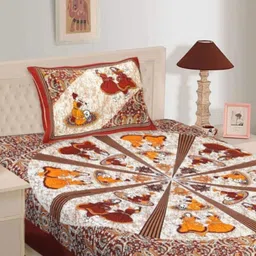 kaany fab Cotton Single Flat 144 TC Jaipuri Prints Bedsheet image 1