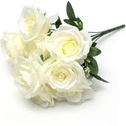 siddhivinayak Artificial Rose Flowers Bunches for Vase (7 Heads, White) White Rose Artificial Flower image 1