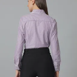 english navy Women Regular Fit Striped Spread Collar Casual Shirt image 2