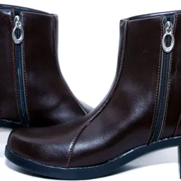 Step4U Women Brown Ankle Boots with Side Zip & Metal Buckle | Stylish Heel Boot Boots For Women image 2