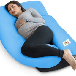 mom's moon Pregnancy pillow with 100% cotton cover and zippered cover pack of 1 Light blue Microfibre Solid Pregnancy Pillow Pack of 1-picture-26