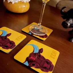 Heaxagonal Brown MDF (Set of 5) Table Coaster with Stand By Maatir image 1