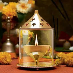 star decor Akhand Diya Medium Size (Height 5 inches) Brass Table Diya image 1