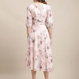 fabflee Women A-line Beige Midi/Calf Length Dress image 2