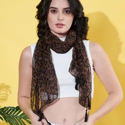 anvi be yourself Animal Print Chiffon Women Brown Scarf-picture-14