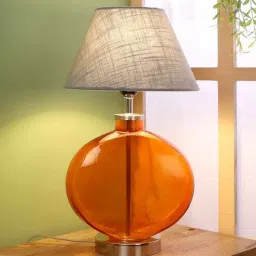 Grey Fabric Shade Table Lamp With Orange Base By Sapphire-picture-22