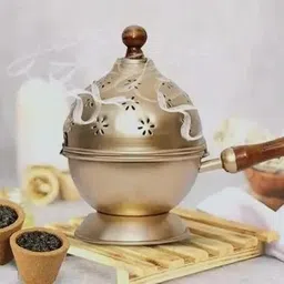 misty twenty twenty Decorative Iron Dhoop Dani with Wooden Handle Iron Incense Holder-picture-11