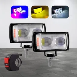 Mini Double Lens Fog Light with yellow & White Fleshing Light(RED & Blue DRL)DE Fog Lamp Motorbike LED (12 V, 40 W)-image-46