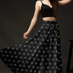 tishta Women Flared Black Crepe Trousers image 1