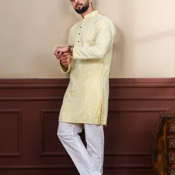 krikan Men Embroidered Khadi Silk Straight Kurta image 5