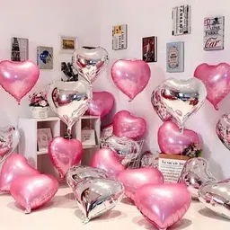 party gliters Solid 10 INCH PINK HEART BALLOONS FOIL BALLOONS SILVER/HEART SHAPE FOIL BALLOON Balloon-picture-38
