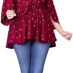 dmt ethnic Pack of 2 Party Butterfly Sleeves Printed Women White, Maroon Top image 3