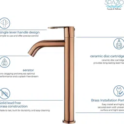 spazio Premium Quality Rose Gold PVD Coated Prime SS-304 Tall Pillar Cock Tap With Long Spout & 12 Inches Tall Body Tall Boy Extended Pillar Tap Faucet image 5