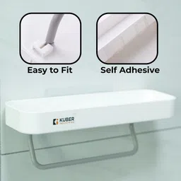 kuber industries Kitchen Organizer With Towel Hanger|Self-Adhesive Wall Shelf|Non-Toxic|White Plastic Wall Shelf image 4