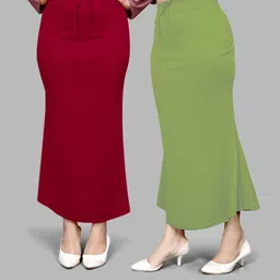 VIDHATA FASHION Fish Cut Petticoat/Peticot Saree Shape Wear Light Green and Maroon Lycra Blend Petticoat-picture-11