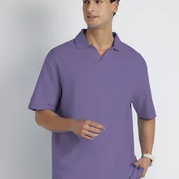 nobero Men Solid Polo Neck Cotton Blend Purple T-Shirt image 1