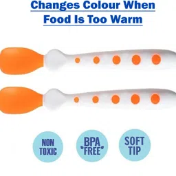 Silicone Tip Heat Sensitive Baby Feeding Temperature Sensing Spoons (Orange)- Silicone, Plastic-image-1