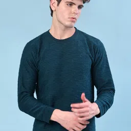 v-mart Men Self Design Round Neck Blue Sweater image 2