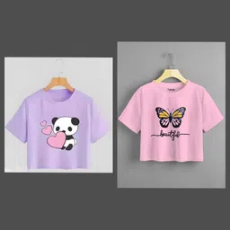 fashion hut Women Printed Round Neck Cotton Blend Multicolor T-Shirt-picture-28