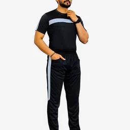 nispruh Men Night Suit Set Black Solid image 4