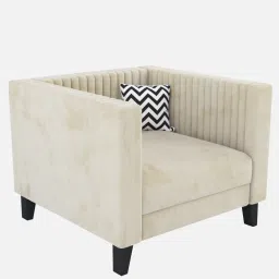 casacraft from pepperfry Alejandro Velvet 1 Seater Sofa In Bone White Colour image 5