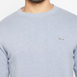 duke Men Solid Round Neck Light Blue Sweater image 4