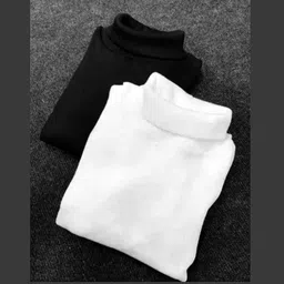 tee tree Women Woven Turtle Neck Black, White Sweater-picture-17