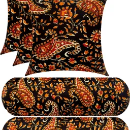 gkm Combo Set Of 3 Cushion And 2 Microfibre Floral Bolster Pack of 5-picture-12