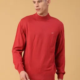 v-mart Men Solid High Neck Orange Sweater image 2