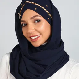 hmsa Embellished Georgette Women Dark Blue Fancy Scarf, Scarf, Stole-picture-13