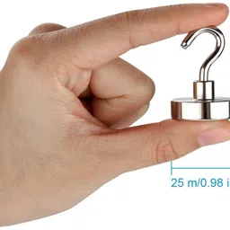 art ifact Pack of 2 Neodymium Magnetic Hooks - Size 25mm Used for Multi-Purpose Hanging - Lift upto 25 Lbs Fridge Magnet, Multipurpose Office Magnets, Magnetic Paper Holder Pack of 2 image 2