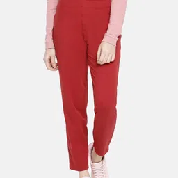 Dollar Missy Women's Cotton Four-Way Stretchable Kurti Pant Women Slim Fit Red Cotton Blend Trousers-picture-35