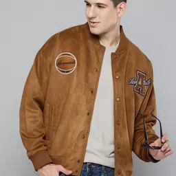 Men Solid Bomber Jacket-image-0