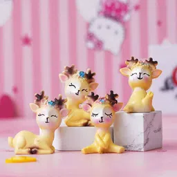 ecraftindia Miniature Cute Deer Set of 4 Yellow Polyresin Figurines image 1