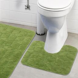 saral home Green Geometric Cotton 32x20 Inches AntiSkid Bath Mat (Set of 2)-picture-3