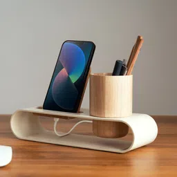 DailyObjects Beige & Brown Aluminum & Wooden Cirque Phone With Pen Stand-picture-20