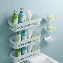 rptrendz 3Pcs Bathroom Shelf, 3Pcs Soap Dish Wall-Mounted Bathroom Shelves Plastic Wall Shelf-picture-27