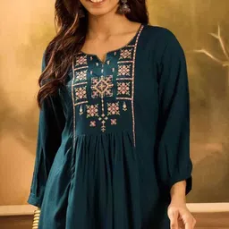sorthiya group Casual Regular Sleeves Embroidered Women Light Blue Top-picture-28