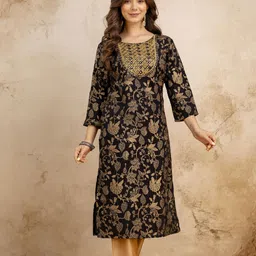 surhi Women Printed Viscose Rayon Straight Kurta image 3