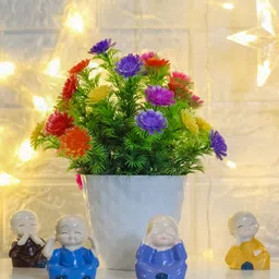 shanol Artificial multy flowers with white heavy plastic pot ( 18 cm) Multicolor Wild Flower Artificial Flower with Pot image 2