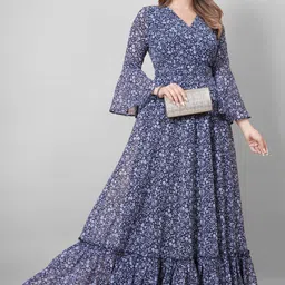 evaroo Printed Georgette Stitched Flared/A-line Gown-picture-22