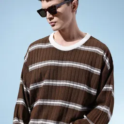 glitchez Men Striped Round Neck Brown Sweater-picture-11