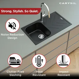 Carysil Quartz New Beethoven D 100 Single Bowl with Drainboard 34x20x8 inches New Beethoven D 100 Single Bowl Kitchen Sink, Real Stone Finish Top Mount image 4