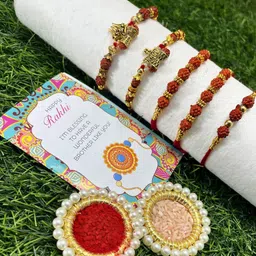 the india style Bracelet Designer Set (Pack of 5 with Roli/Chawal) & Greeting Card Assorted Rakhi, Greeting Card Set-picture-23