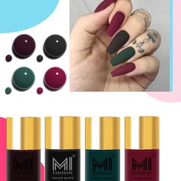 mi fashion Velvet Matte Nail Polish Combo Sets-4 Women Classic Touch & Lasting Style #NO403 Dark Sienna, Black, Timber Green, Bordeaux-picture-12