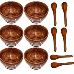 Wooden Serving Bowl Set with Spoons, 6 Bowls and 6 Spoons, Brown Bowl Serving Set-image-50